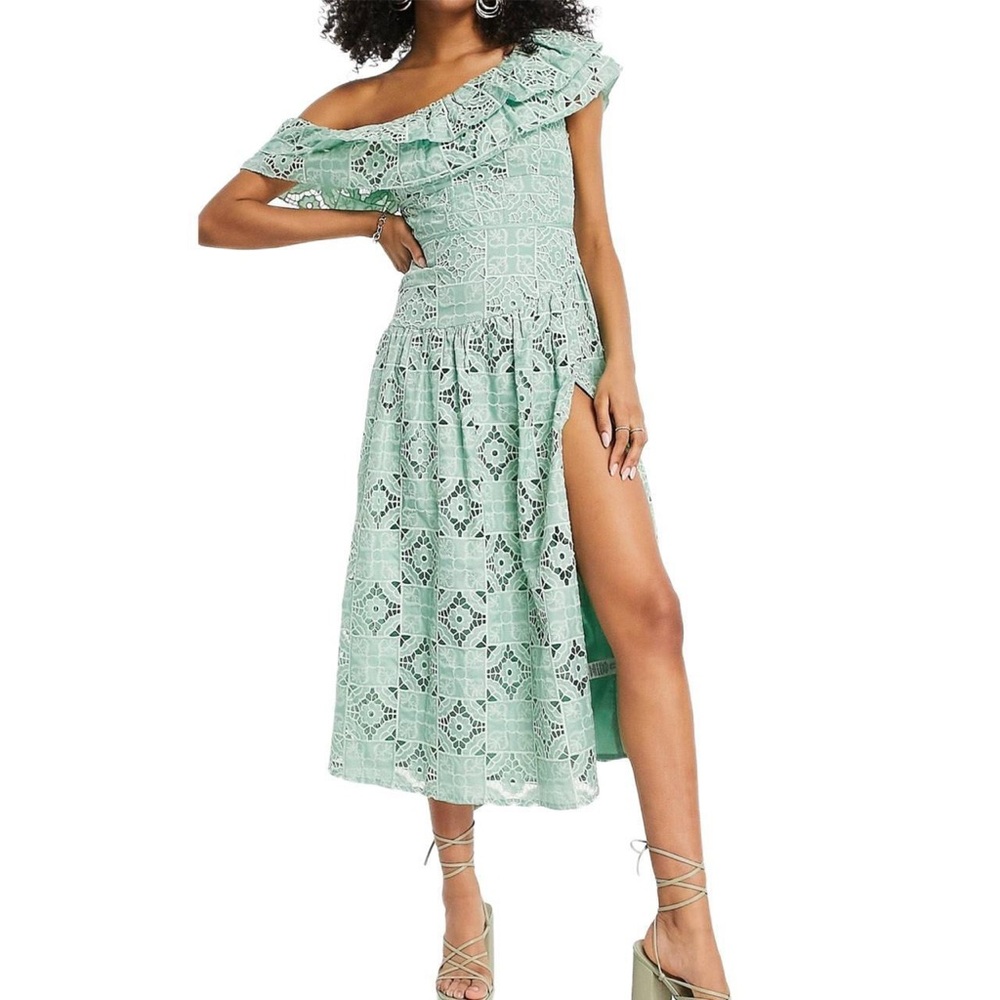 Sage Drop Waist One Shoulder ASOS Dress NWT